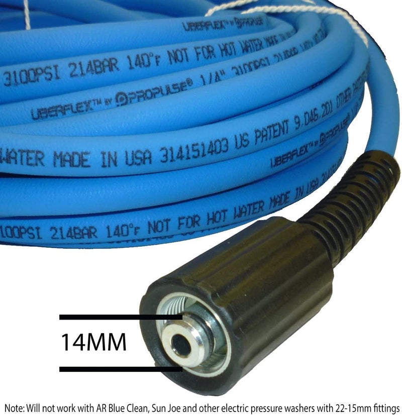 ProPulse Blue UBERFLEX Kink Resistant Pressure Washer Hose 1/4" x 30' 3,100 PSI with (2) 22MM - Image 2